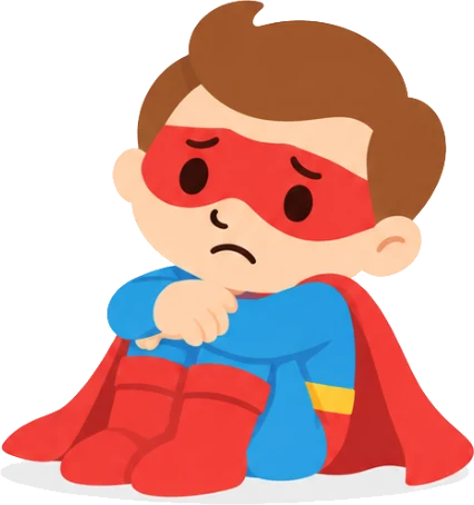 O Super Ás, triste, sentado no chão